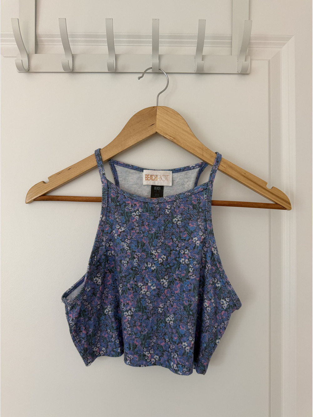 Blue Floral Print Cropped Tank Top
